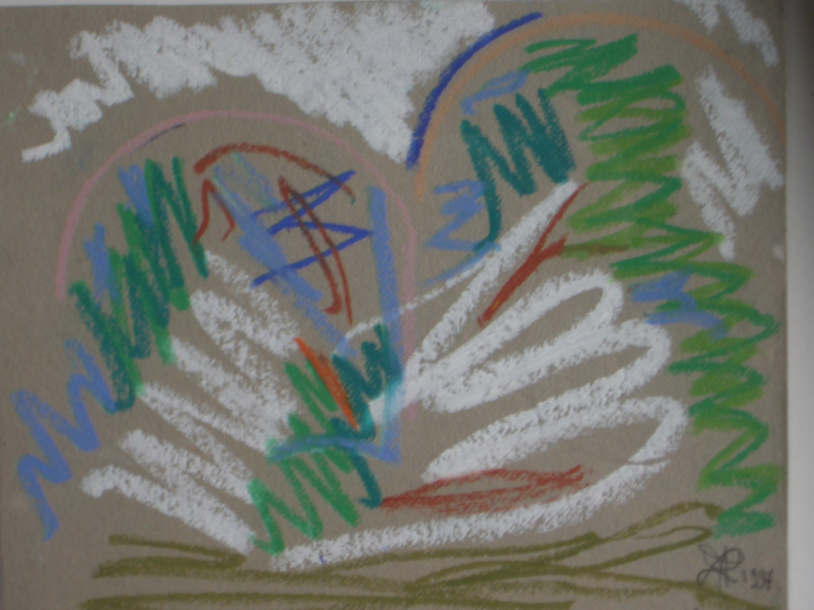 paysage 'les collines de reviers ,pastels gras sur papier .